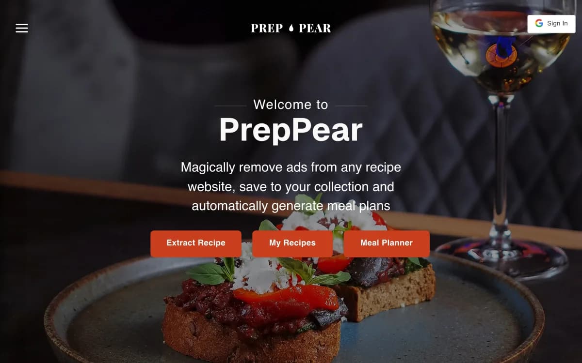 PrepPear marketing and product interface