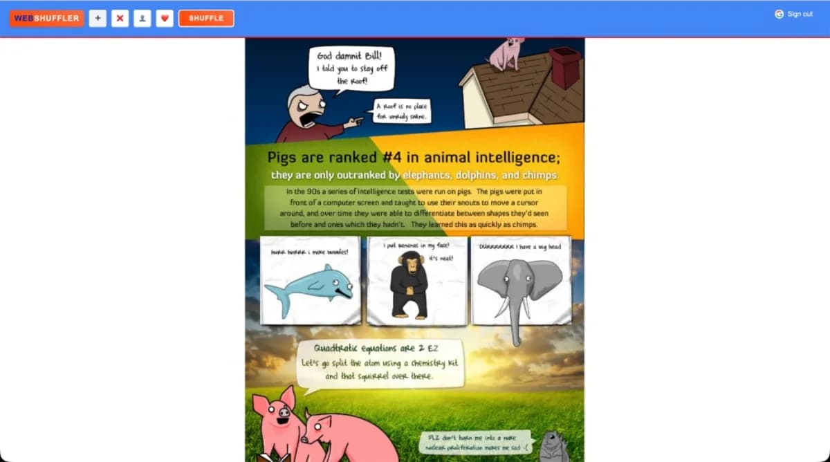 Web Shuffler app with shuffle UI and discovery content